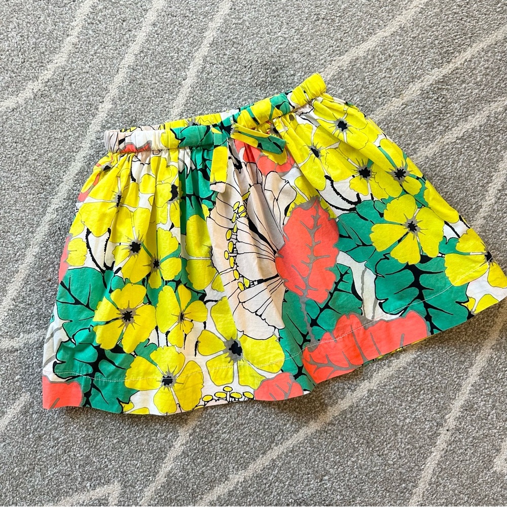 Crewcuts Yellow and Green Neon Floral Pull on A-line Circle Skirt Girls 4/5
